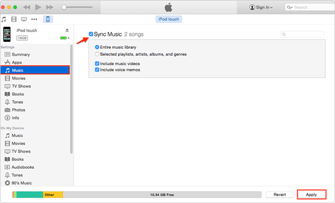 transfer music to iPod with itunes